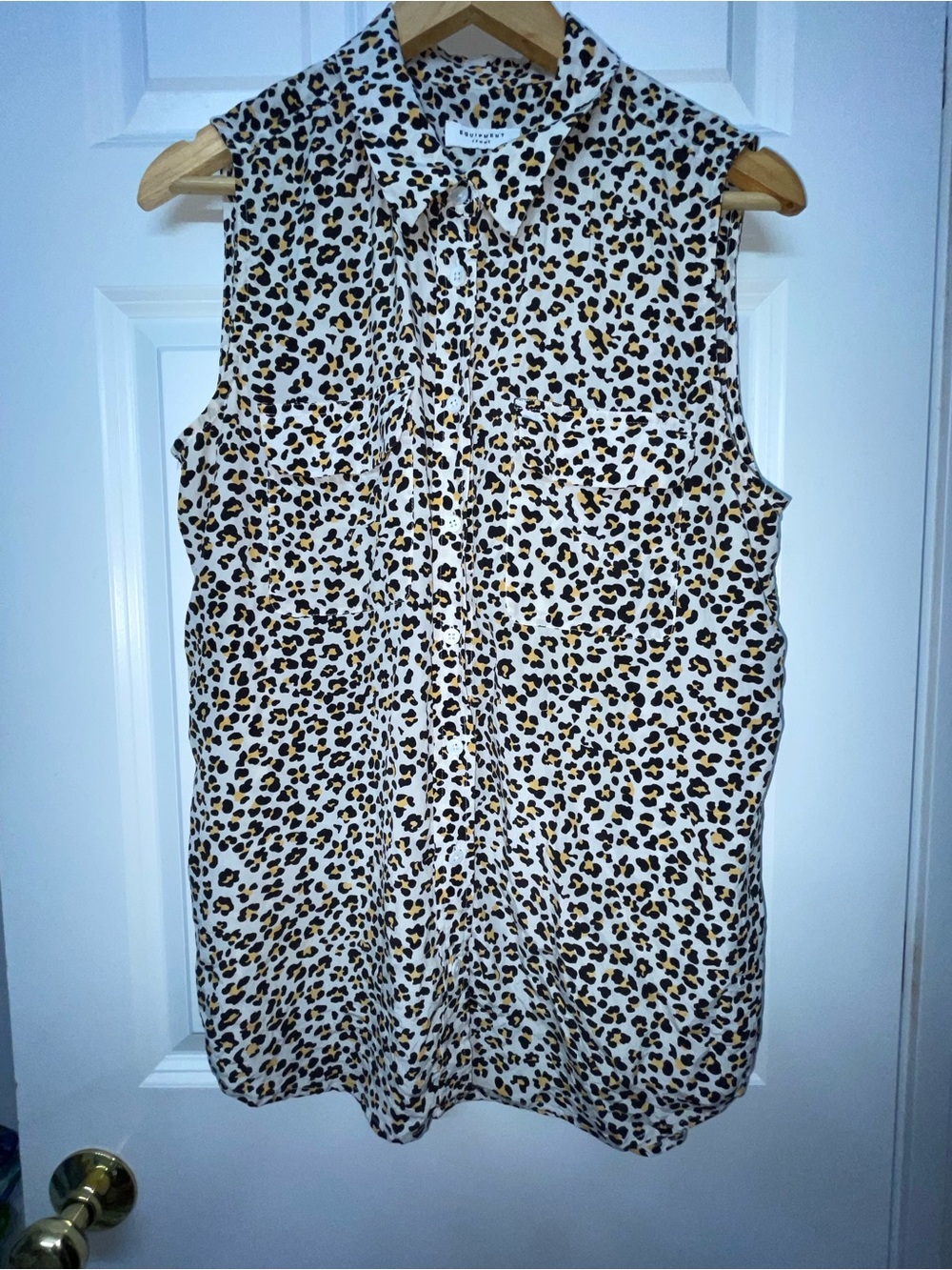 100% Silk Sleeveless Leopard Print Blouse - White/Tan by Equipment Femme